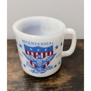 Vintage Glasbake Bicentennial Coffee Mug USA 1776-1976 America Milk Glass Cup
